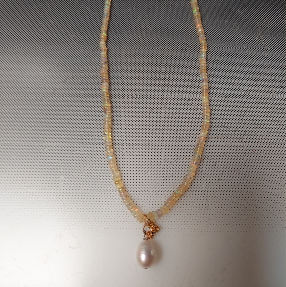 Egyptian opal rondelles x5in with South sea pearl pendant 20inches - Picture 1 of 8